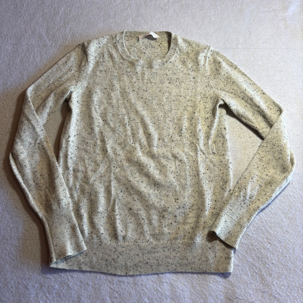 EVERLANE Women XS Speckled Knit Crewneck Sweater 99% Cashmere Light Beige
